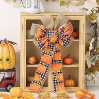 Burlap Fall Bows for Wreaths Large Tree Topper Bows Orange Fall Wreath Bow  Autumn Decor A brown