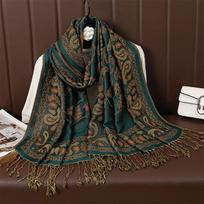 Luxury Bohemia Pashmina Scarf Shawl Wrap Paisley Jacquard Flowers Reversible Classic Tassels For Women Muslim Hijab T099 70x190cm black
