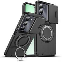 For Realme 14X dėklas Realme C75 dangtelis Realme c73 c71 14x magnetinis žiedas šarvuotas slankiojantis kameros objektyvo dangtelis Magsafe belaidžio įkrovimo dangtelis realme C73 black