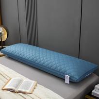 Integruota ilga pagalvė poroms, tėvams ir vaikui: Dviguba pagalvė su šerdimi lovai, atramai nugarai ir kaklui. 100*48cm - Three-line Double Pillow mėlyna