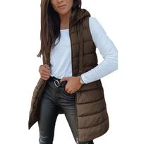 Women's Solid Color Hooded Zipper Cotton Vest Mid Length Plus Size Sleeveless Jacket For Europe America, Hot Crossborder Fashion XXL tamsiai ruda spalva