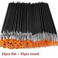 50PCS Painting Brushes Set Art Round Flat Hair Nylon Hair Paint Brush for Oil Acrylic Watercolor Kids/Artists/Beginners/Student gray