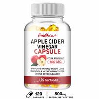 Coolkin Apple Cider Vinegar Capsules 800mg Extra Strength, 120 Count — Raw ACV Daily Wellness Supplement, Vegan 120*1