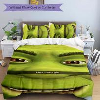 Shrek 3pcs Bedding Set Duvet Cover Closure Includes 1 Duvet Cover & 2 Pillowcases for All Seasons Bedroom Home Dorm Decor 140cmx200cm