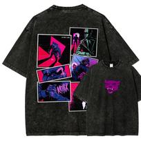HOTLINE MIAMI Washed T-shirt Men's Women Vintage Loose Oversized Unisex Retro Fashion Streetwear Trendy Cotton Short Comfortable 3XL black