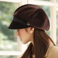 Autumn and Winter Retro Warm Beret Korean Windproof Casual Hat Women British Style Octagonal Hat Versatile Painter Hat New average size black