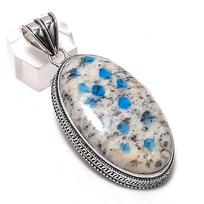 K2 Blue Azurite Gemstone 925 Sterling Silver Jewelry Pendant 2.56 white