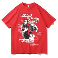 I Wanna Be Your Slave Maneskin T-shirt Italian Rock Band T Shirt Men Women Vintage Hip Hop Clothing Streetwear high quality soft 3XL red
