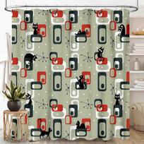 Mid Century Modern Shower Curtain, Pink Gray Geometric Atomic Abstract Pattern 1950S 1960S Retro Vintage Style Waterproof Fabric W60H190(CM)-1 Pcs black