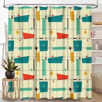 Mid Century Modern Shower Curtain, Pink Gray Geometric Atomic Abstract Pattern 1950S 1960S Retro Vintage Style Waterproof Fabric W60H190(CM)-1 Pcs