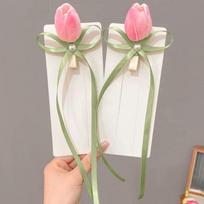 2pcs Elegant Sweet Tulip Tulip Hairpin Pearl Silk Hair Accessories Flower Duckbill Clip Pearl Flower Hairpin Korean Style rožinė
