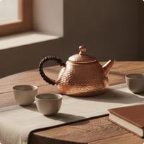 Hammered Copper Teapot Compact Kettle for Tea Lovers, Collectors, Home Original Color brown