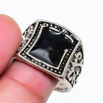 Natural Black Onyx Gemstone 925 Sterling Silver Jewelry Ring Size 8 RR-111 black
