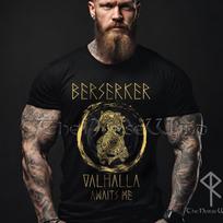 Berserker Viking T-Shirt, Valhalla Awaits Me Norse Warriors Shirt, Celtic Knots Wolf Tee, Viking Tshirt, Norse Mythology, Unisex S - 5XL 140 black