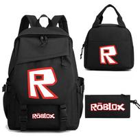 Roblox-Inspired Print School Bag Set: Backpack Lunch Pencil Case Kids Teens 3-9 Grade Durable Water-Resistant Oxford 3-piece set black