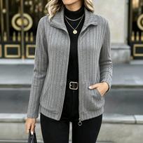 Women's Ribbed Knit Color Jacket for Casual Everyday Wear L black