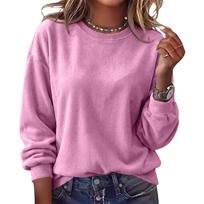 Women's Fashion Long Sleeve Round Neck Sweatshirt, Color Casual Pullover Top L pink