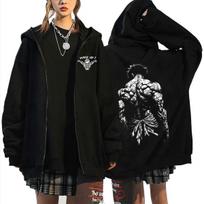 Anime Baki Hanma Wake Up Zipper Hoodie Men Women Manga Oversized Streetwear Men'S Casual Hoodies Male Fashion Zip Up Jacket Coat S juoda