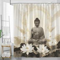 1pc Large Buddha Meditation Shower Curtain with Lotus Flower Zen Buddhist rt - Beige/Brown/White Spiritual Bathroom Decor 90x180cm35x71in white