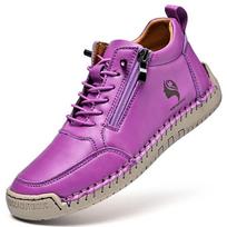Handmade Women's High-Top Casual Martin Boots - Soft Sole Flat Autumn/Winter Shoes with Zipper. 41 pink