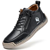 Handmade Women's High-Top Casual Martin Boots - Soft Sole Flat Autumn/Winter Shoes with Zipper. 36 black