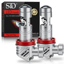 2Pcs H11 Led Projector Lens Headlight Bulbs 1:1 LED Wireless Low Beam 30000Lm 60W Car Plug&Play Turbo Lamp Foglight 6000K White H11 gray