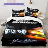 Name Custom Car Racing Fast Furious Pattern Bedding Set Quilt Cover Pillowcase Home Decor Gift (1 * duvet cover + 2 * pillowcase, without core) 135x200cm