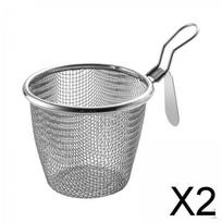 2x Stainless Steel Food Colander ,Fry Basket with Handle, Pot ,Mesh Strainer for gray