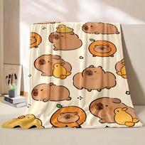 Mielos Kapibaros Animacinio Paveiksliuko Spaudinio Antklodė Minkšta Šilta Pliušinė Mesti Antklodė Sofai Lovai Vaikų Darželiui Namų Kelionėms Dekoras 75x90cm beige