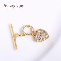 18K Real Gold Plated Heart Shape Toggle Clasp For Jewelry Making,Inlaid Zircon OT Clasp High Quality DIY Jewellery Accessories 1 Piece beige