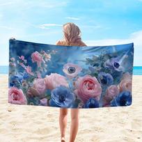 Floral Pattern Large Microfiber Beach Towel, Soft Absorbent Sun Protection Perfect Summer Accessory W40*H60(CM) gray