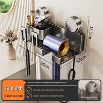 Wall-Mounted Suction Cup Toothbrush & Mouthwash Holder black