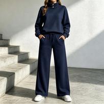 Women's High Neck Loose Fit Long Sleeve Sweatshirt and Wide Leg Pants Tracksuit Set S ruda
