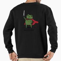 Unisex Cotton Sweater Pullover Hoodie Printed Sweater Huzzah Frog With Sword Pullover Sweatshirt Casual Long Sleeve Sweatshirt S (45-50kg) black