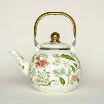 Floral Enamel Tea Kettle Versatile Vintage Stovetop Teapot HeatResistant Handle 1.0L beige