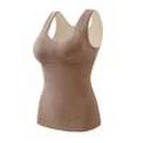Winter Women Thermal Vest with Chest Pads Seamless Velvet Fast Temperature Lock Heating V Neck Slim Fit Elastic… More XL brown