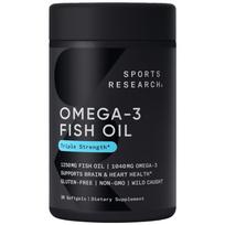 Sports Research Wild-Caught Alaska Pollock 1040mg Omega-3 Fish Oil Triple Strength Softgels 30 Tablets 1 pcs