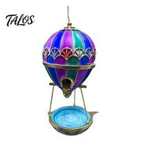 Stained Glass Bird Bath Hot Air Balloon Feeder Fountain, Hanging with Water Fountain Weather Resistant Tray, Vintage Bronze Outdoor Garden Decor 1pc blue