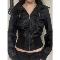 Women Vintage PU Leather Jacket, Alt Goth American Streetwear Coat, Harajuku Grunge Emo Alternative Zipper Casual Outerwear for Female L juoda