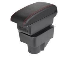 Ford Fiesta Armrest Storage Box - Original & Imported Model Compatible. Small flat single-layer no USB black with red line black