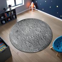3D mėnulio kilimas Kosminio kambario dekoras Kilimas su kraterių dizainu Minkštas neslystantis apvalus grindų dekoravimo kilimėlis svetainei, miegamajam, virtuvei 120cm x 120cm gray