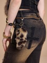 Faux Fur Animal Tail Keychain With Leopard Print Fashion Accessory For Women onesize black