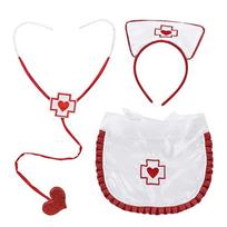 Halloween Nurse Cosplay Costume Accessories Women Nurse Cosplay With Headband Apron And Stethoscope For Holiday Parties 1 white