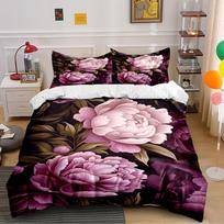 Elegant Floral Pattern Bedding Set Bedding set (1 duvet cover, 2 pillowcases, duvet not included) 135x200cm black