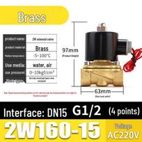 2W Normally Closed Electromagnetic Solenoid Valve, 24V/220V Copper Water Valve, 456 Points Control Brass Model 2W160-15 [DN15-4 points] AC220V