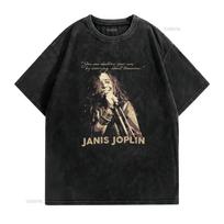 Vintage Janis Joplin Classic Rock Music Quote Print Casual T Shirt Vintage Washed Stylish Streetwear Versatile Fashion Unisex M black