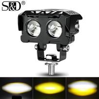 1X Universal Motorcycle LED Lens Spotlight Double Lenses Spotlight Motorcycles Auxiliary Fog Lamp Dual Color White Yellow Waterproof Light 6000K 3000K balta/geltona