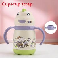 Food Grade 316 Stainless Steel Kids Thermos With Handle And Bouncing Cap For Outdoor Green Dinosaur,320ml
