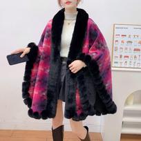 2023 Sutirštintas Velvetas Šiltas Kardiganas Laisvas Pončas Moterims Oversize Spausdintas Apsiaustas Ilgas Dirbtinio Triušio Kailio Išorinis Gatvės Drabužis Šalis Šalikas Paltas One Size pink