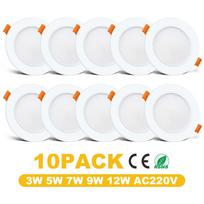 10vnt LED apatinis apšvietimas įleidžiamas į lubas taškinis šviestuvas 3W 5W 7W 9W 12W kintamosios srovės 220V virtuvės miegamojo gyvenamojo kambario namų apšvietimas 5w&Natural White